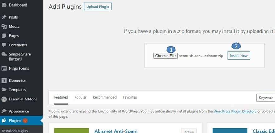 SEMrush install plugin