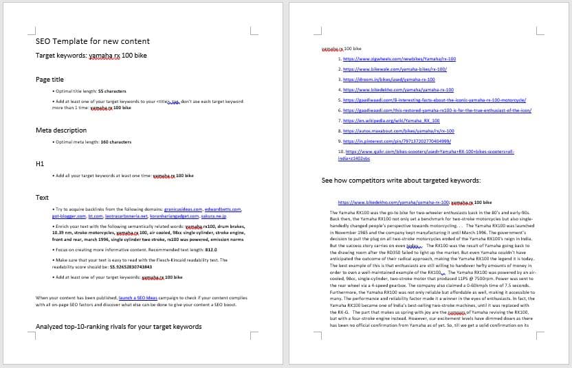SEO Template for content